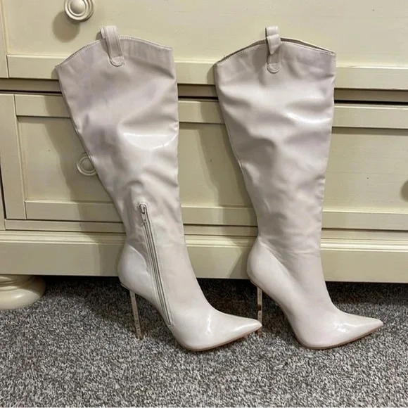 Dolls Kill Cream Heeled Boots - Picture 3 of 5